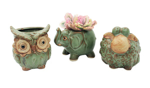Cute Animal Succulent Planter Pots 3 Pack Sheep Planter Elephant Pot Owl Planter with Drainage Hole for 2" Small Plants