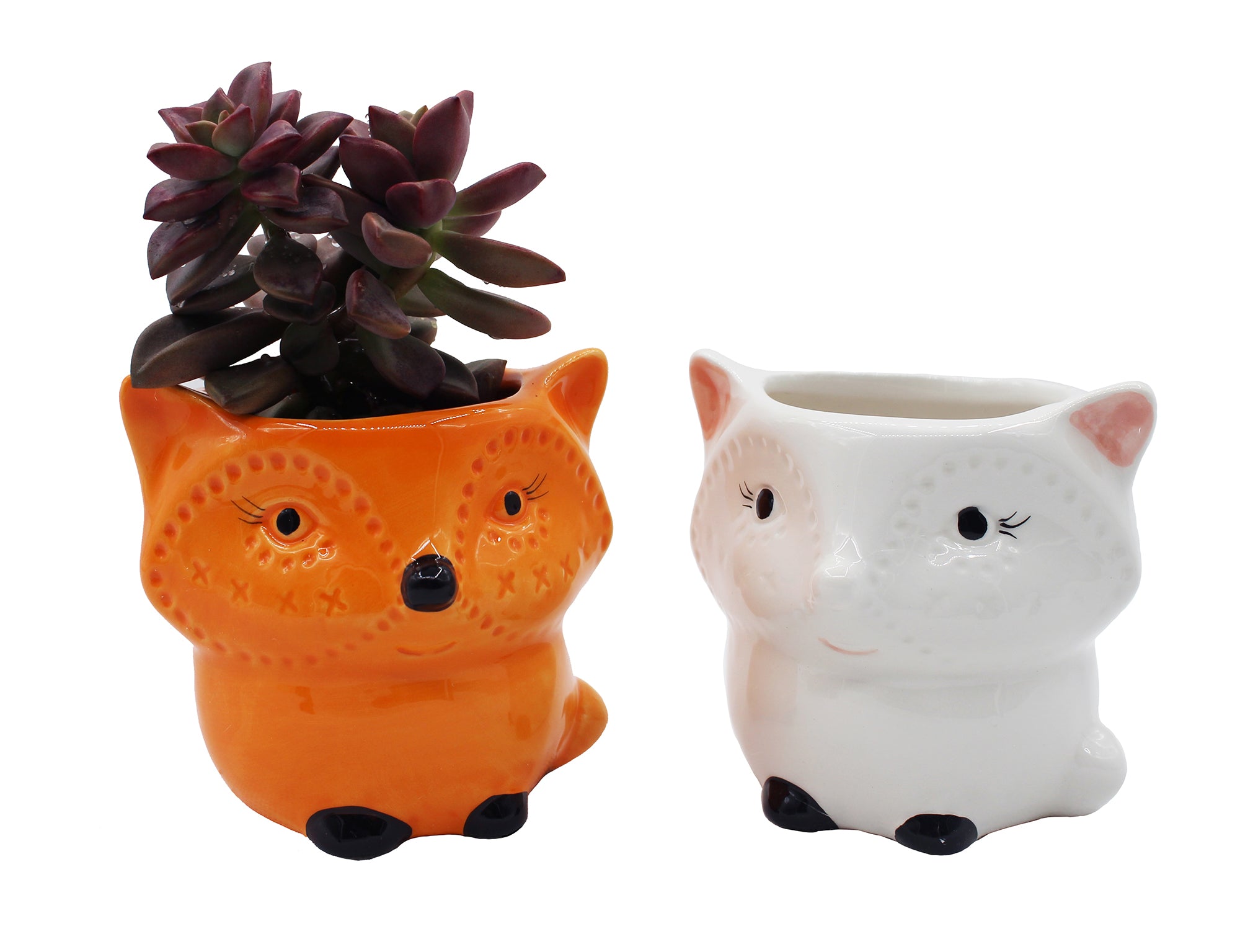 Fox Succulent Planters 2 Pack Ceramic Flower Pots with Drainage Hole