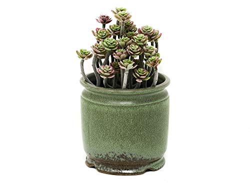 Premium Ceramic Cache Pot with Decorative Patina Glaze for Succulent or Small Houseplants