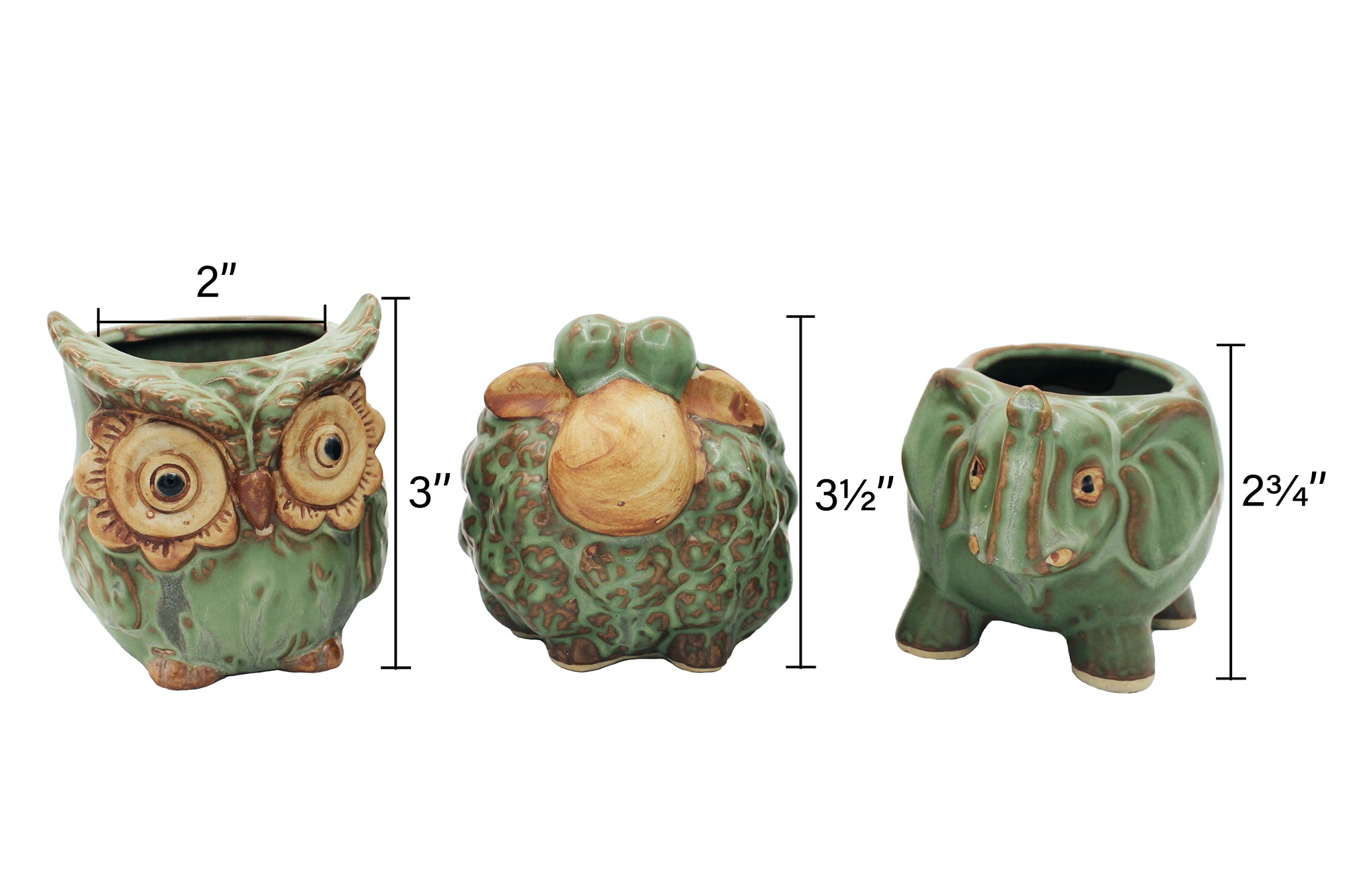 Cute Animal Succulent Planter Pots 3 Pack Sheep Planter Elephant Pot Owl Planter with Drainage Hole for 2" Small Plants