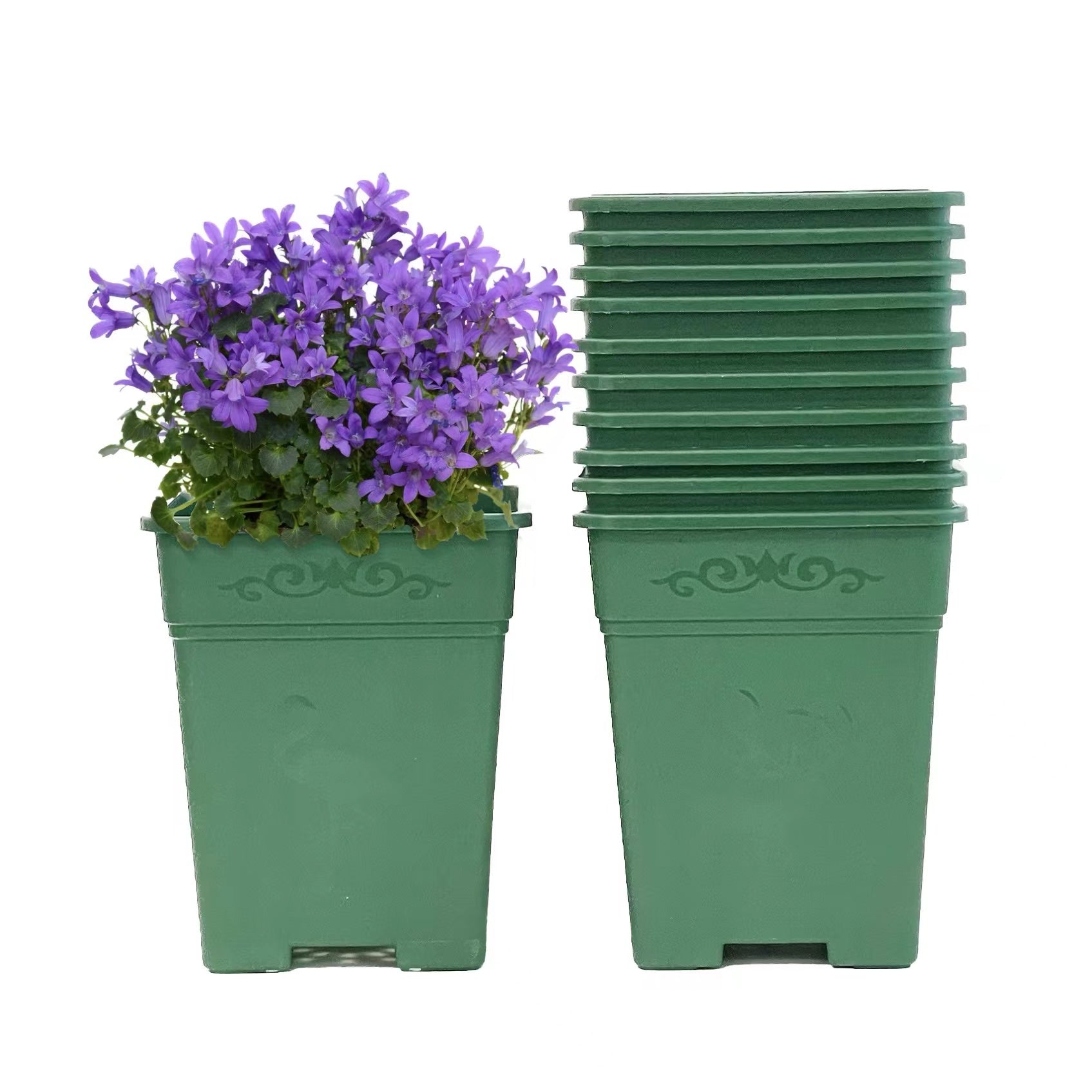 Square Nursery Pot 1.5 Gallon 6.25 Inch Plastic Planters Green