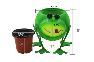 Metal Planter Green Frog with Pot Liner Succulent Pot Gardening Decoration